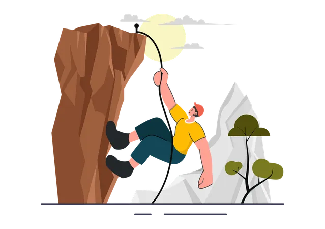 Man climbing rocky mountain  Illustration