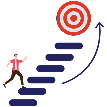 Man climbing stairs towards  target  Illustration