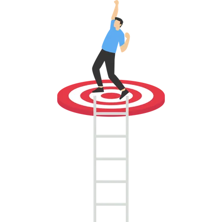 Employees Express Joy After Finding The Path To The Goal Stairway To Success Stairway To Red Target Business Target Bullseye Flat Design Illustration Illustration