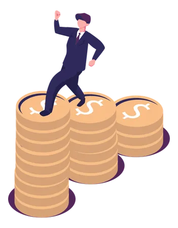 Man Climbs Coin Chart Investment Management Flat Style Isometric Illustration Vector Design Illustration