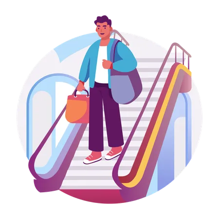 Man climbs down from market Escalator  Illustration