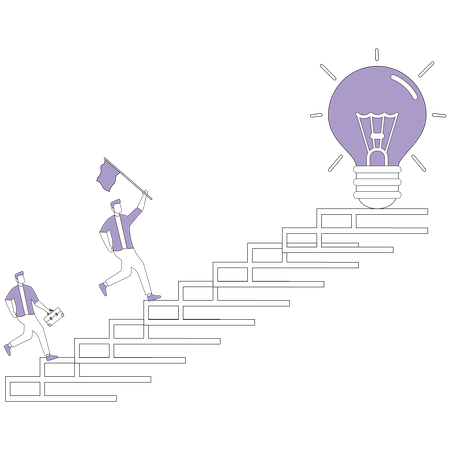 Man climbs up to flag on a light bulb  Illustration