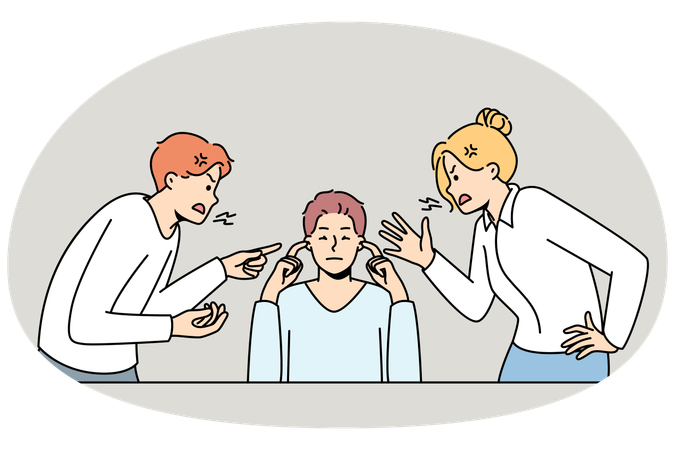 남자는 귀를 닫고 큰 소리로 비명을 지르는 동료들의 소리와 설교를 무시합니다.  일러스트레이션