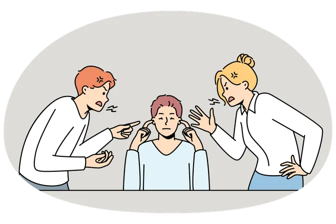 Man close ears ignore loud screaming colleagues shouting and lecturing  Illustration