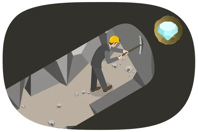 3 D Isometric Flat Vector Illustration Of Close To The Goal Diamond Mining Illustration