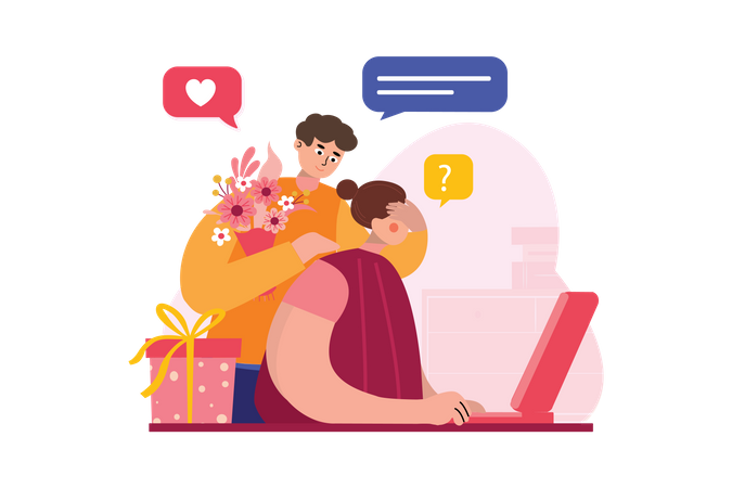 Man closed the girl eyes for valentine surprise  Illustration