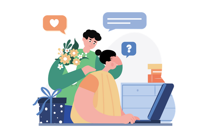 Man closed the girl eyes for valentine surprise  Illustration