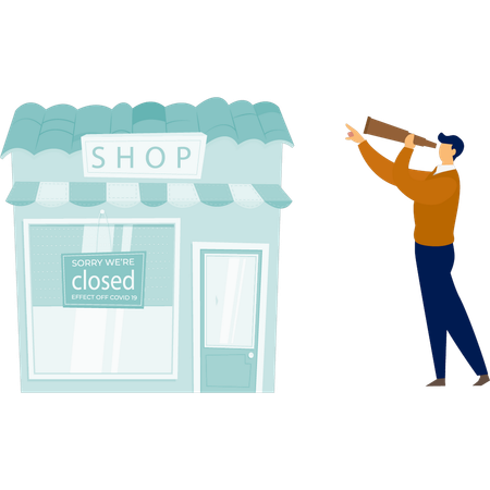 Man closes his shop  Illustration