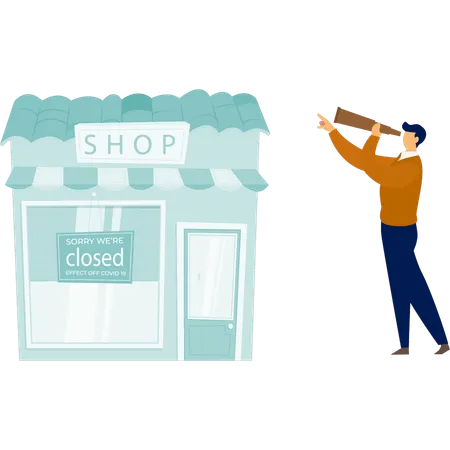 Man closes his shop  Illustration