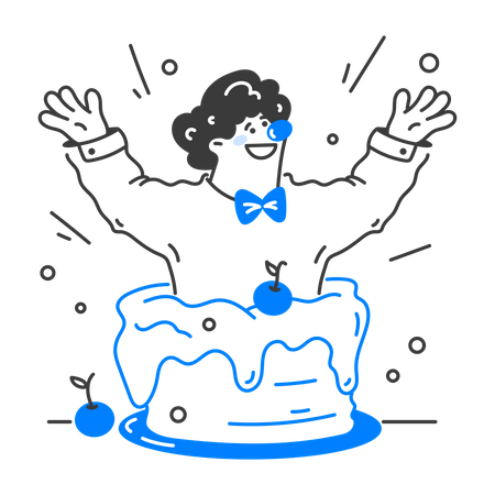 Man clown jumped out of the cake  Illustration