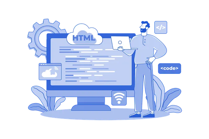 Man Coder Desarrollo Programación Computadora  Ilustración