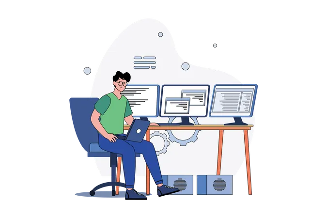 Man Coder Development Programming Computer Illustration
