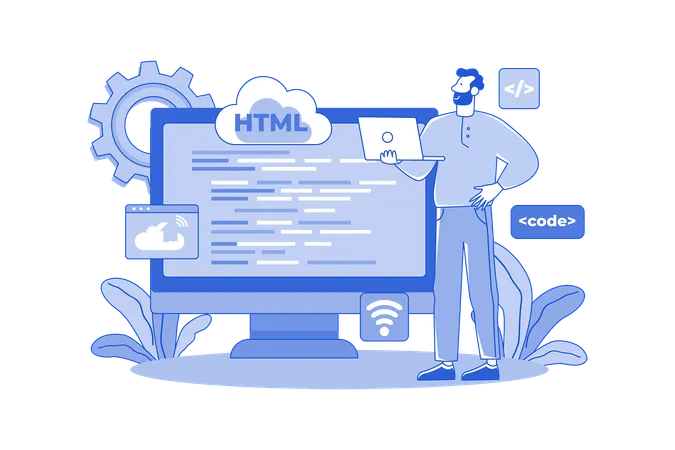 Man Coder Development Programming Computer  Illustration