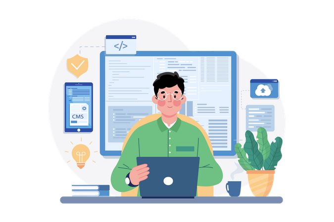 Man Coder Programming on Computer Illustration