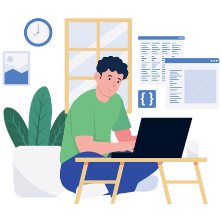 Man Coding from Home  Illustration