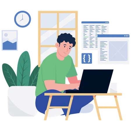 Man Coding from Home  Illustration