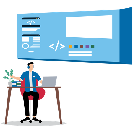 Man Coding on Laptop  Illustration