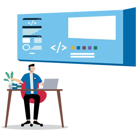 Man Coding on Laptop  Illustration