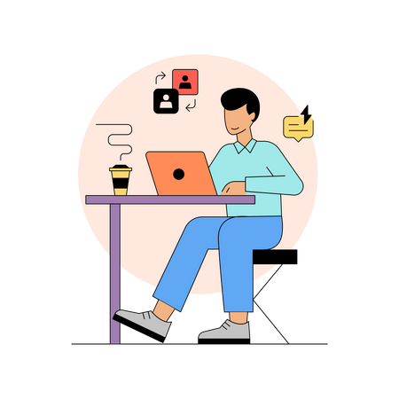 Man collaborating online  Illustration