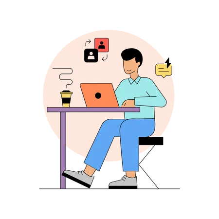 Man collaborating online  Illustration