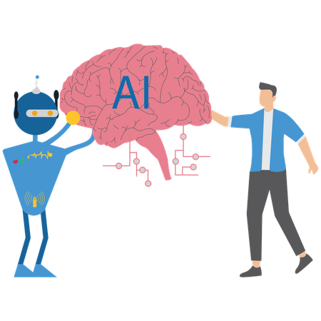 Man collaborating with ai brain collaboration  Illustration