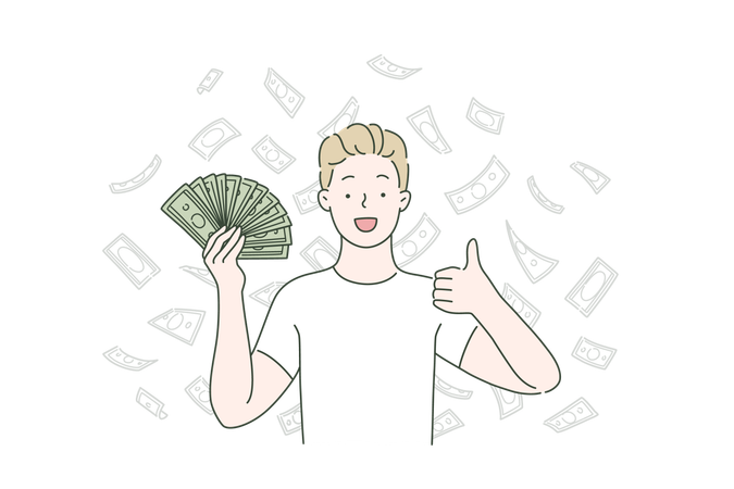 Man collected many currency notes  Illustration