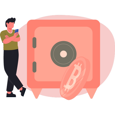 Man collecting bitcoin in locker  Illustration