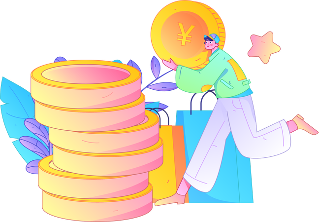 Man collecting coin  Illustration