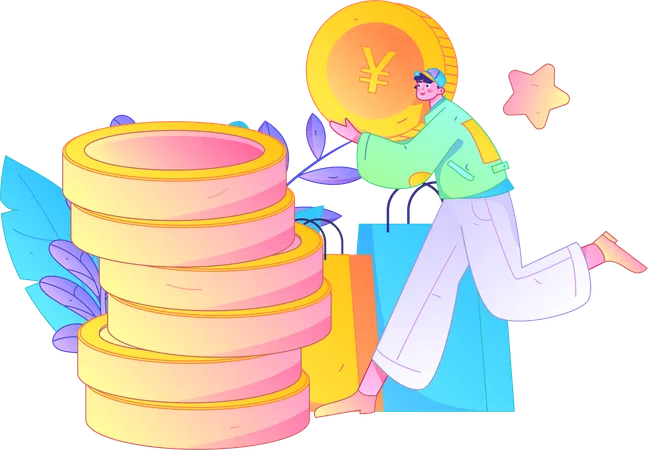 Man collecting coin  Illustration