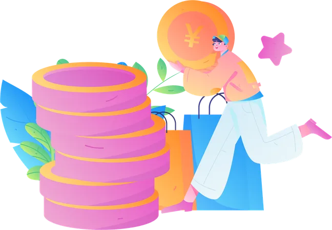 Man collecting coin  Illustration