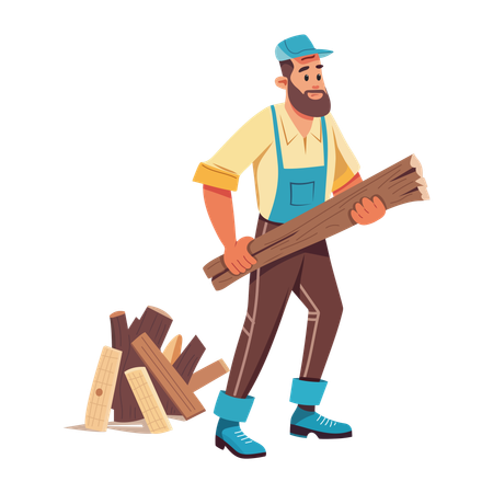 Man Collecting Firewood  Illustration