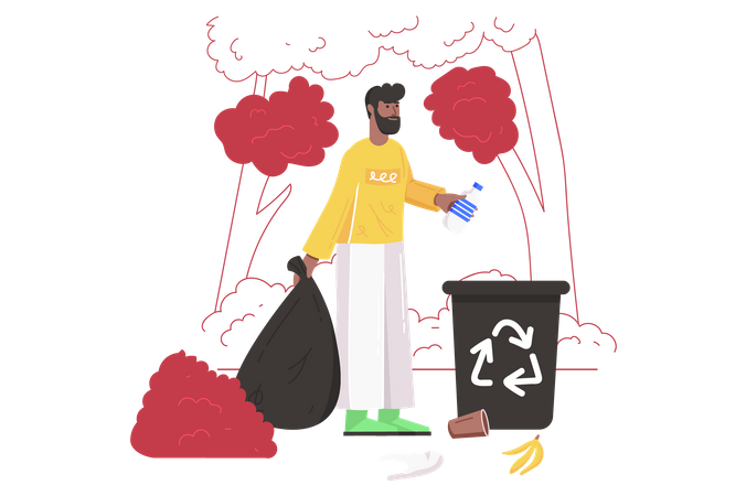 Man collecting garbage Illustration