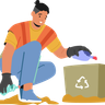 illustration man collecting garbage