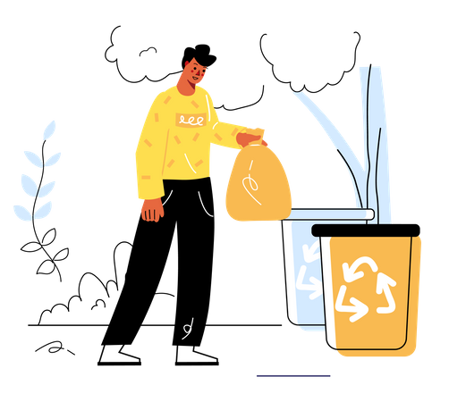 Man collecting garbage and putting in dustbin Illustration
