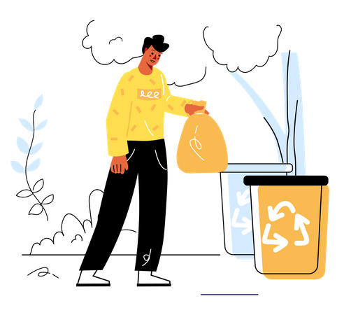 Man collecting garbage and putting in dustbin  Illustration