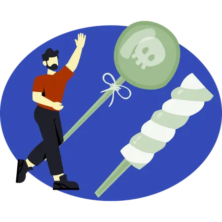 Man collecting halloween candy  Illustration