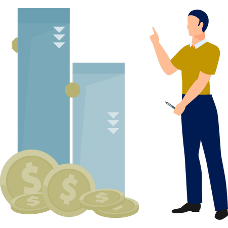 Man collecting money graph wise  Illustration