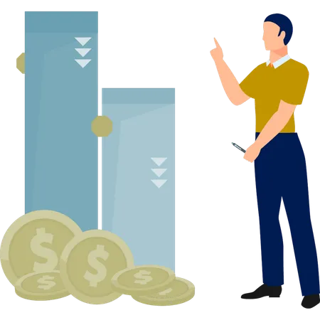 Man collecting money graph wise  Illustration