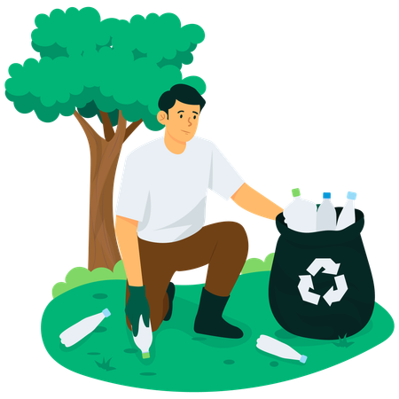 Man Collecting Plastic Waste  Illustration