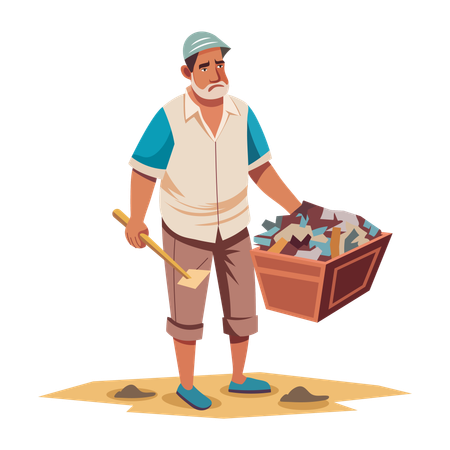 Man Collecting Scrap from beach  Illustration