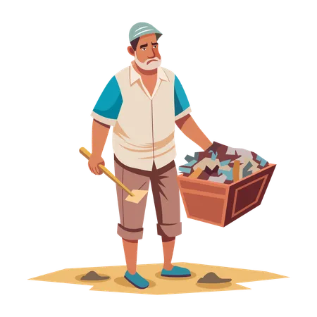 Man Collecting Scrap from beach  Illustration