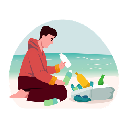 Man collecting Trash bottles  Illustration
