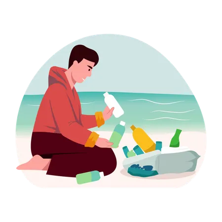 Man collecting Trash bottles  Illustration