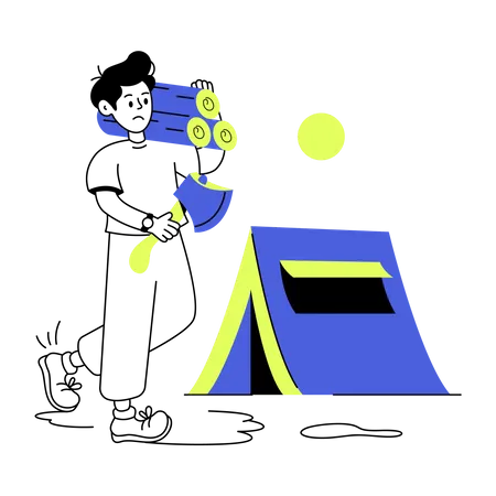 Grab An Outline Illustration Of Forest Camping Illustration