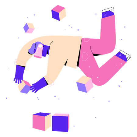 Man collects cubes in virtual reality Illustration