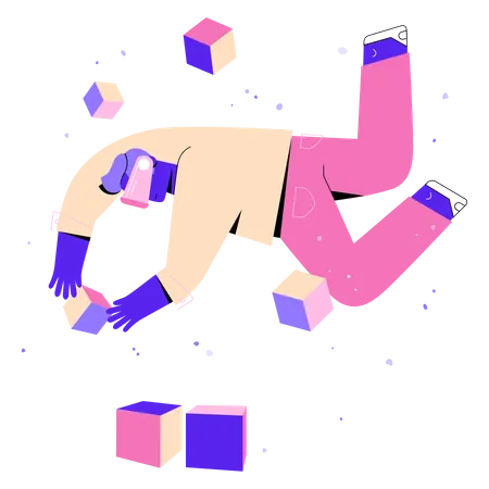 Man collects cubes in virtual reality  Illustration