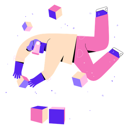 Man collects cubes in virtual reality  Illustration