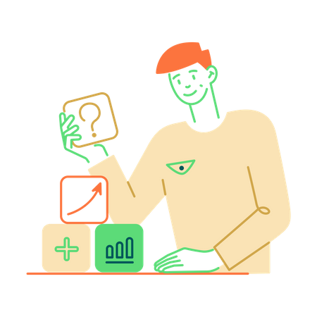 Man collects cubes with tasks  Illustration