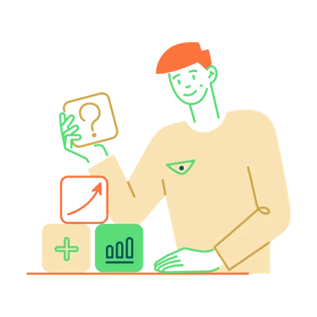 Man collects cubes with tasks  Illustration