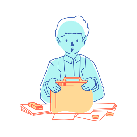 Man collects his finances in a briefcase  Illustration
